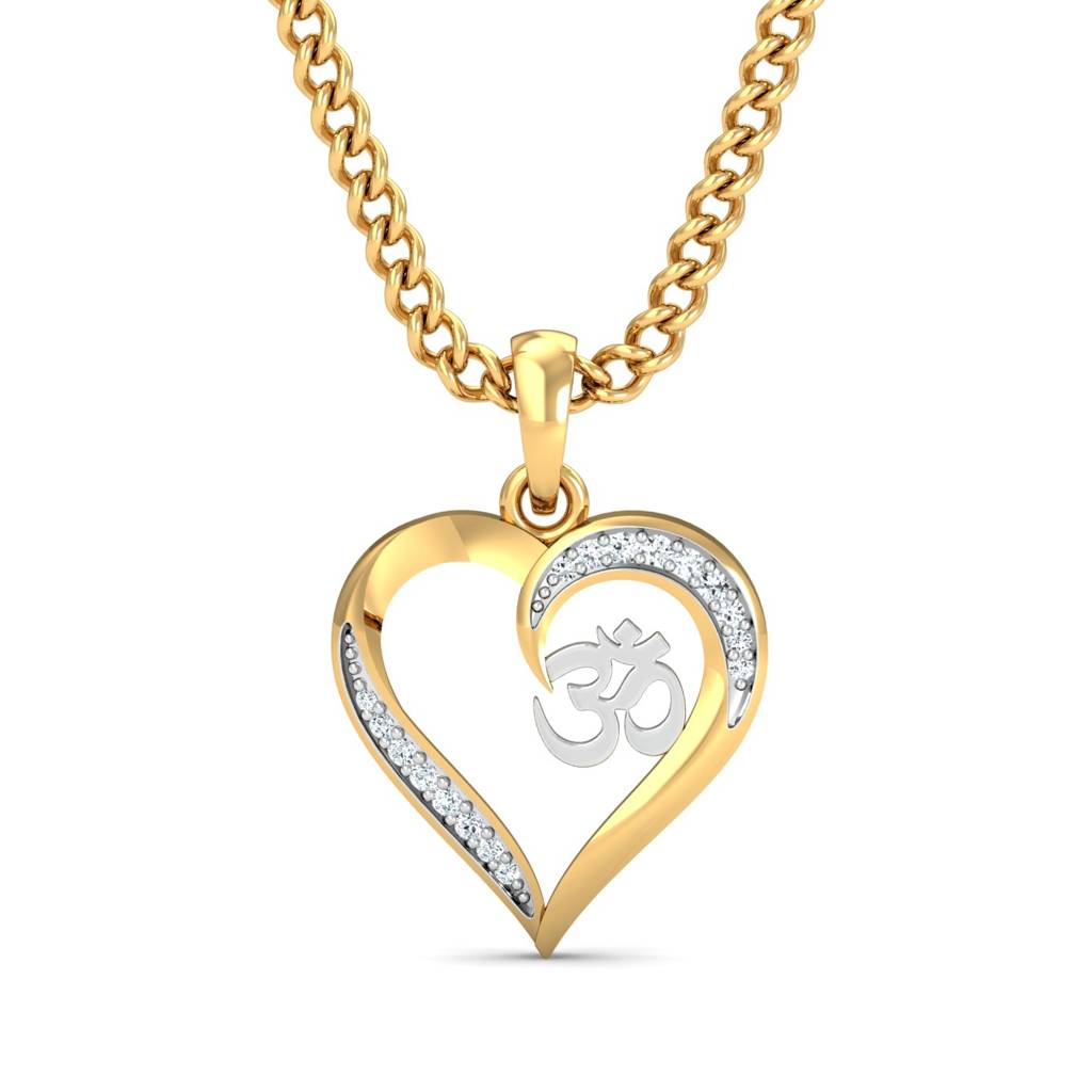 KuberBox 18K Yellow Gold Omkara Heart Pendant