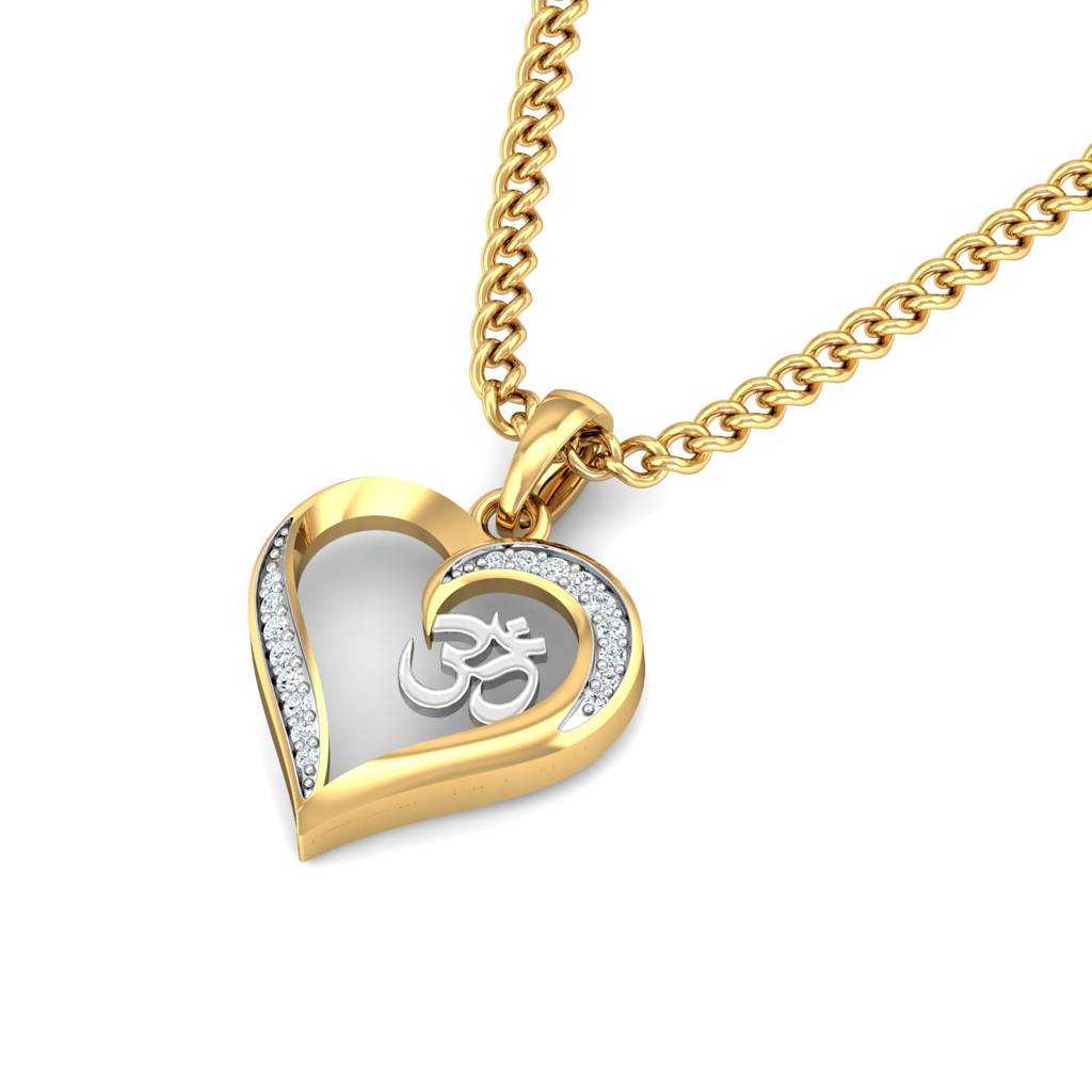 KuberBox 18K Yellow Gold Omkara Heart Pendant