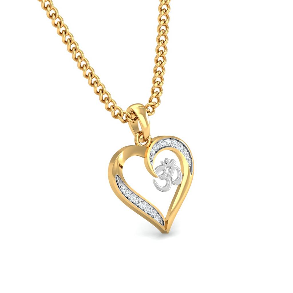 KuberBox 18K Yellow Gold Omkara Heart Pendant