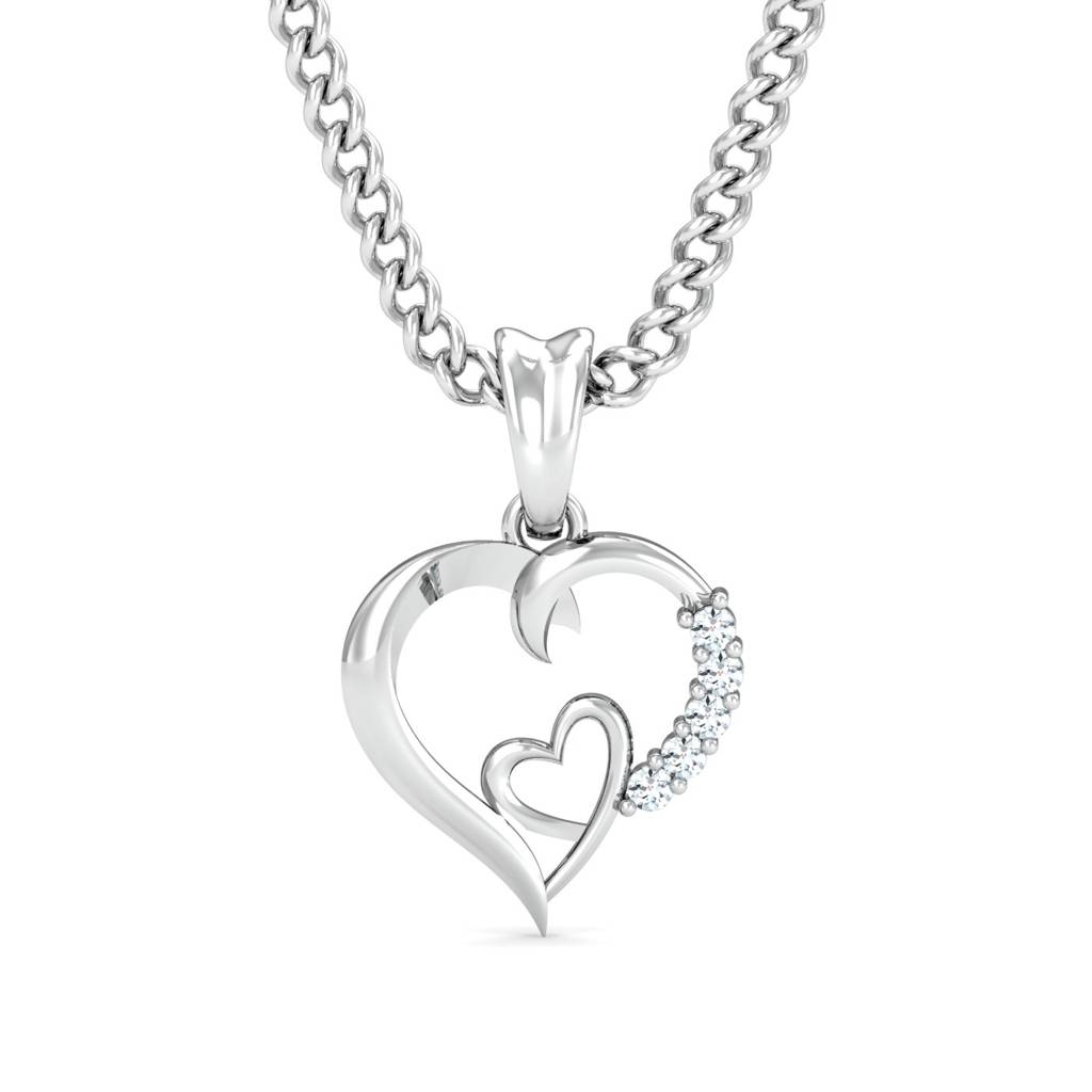 KuberBox 18K White Gold Double Hearts Pendant