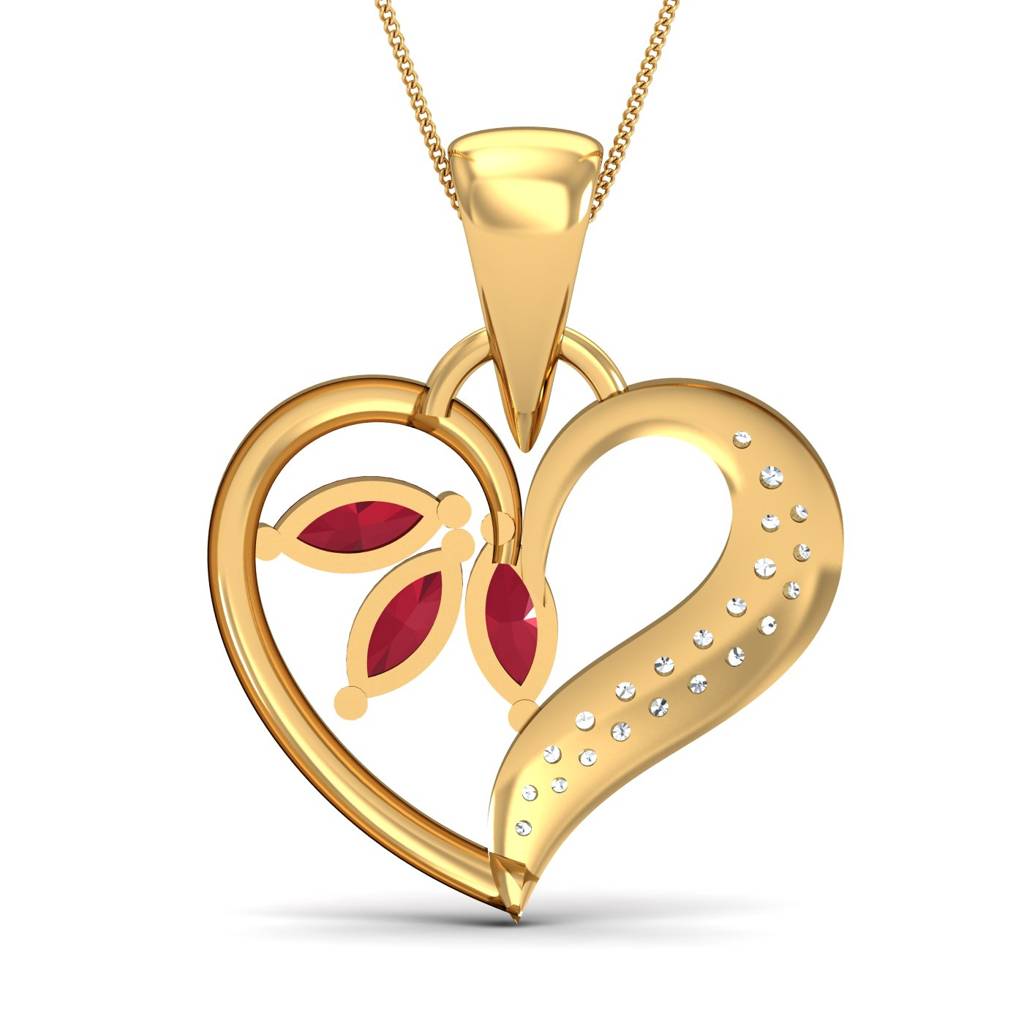 KuberBox 18K Yellow Gold New Love Ruby Pendant