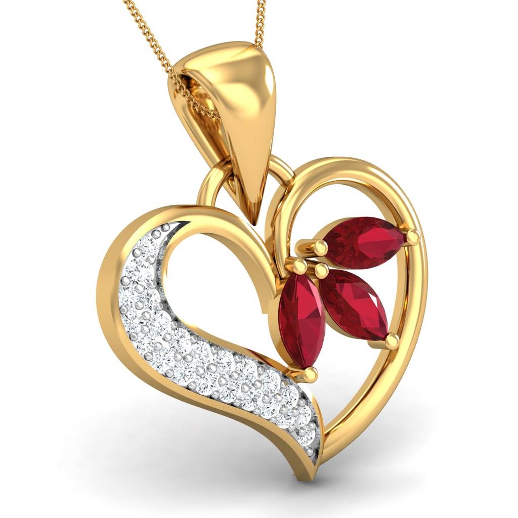 KuberBox 18K Yellow Gold New Love Ruby Pendant