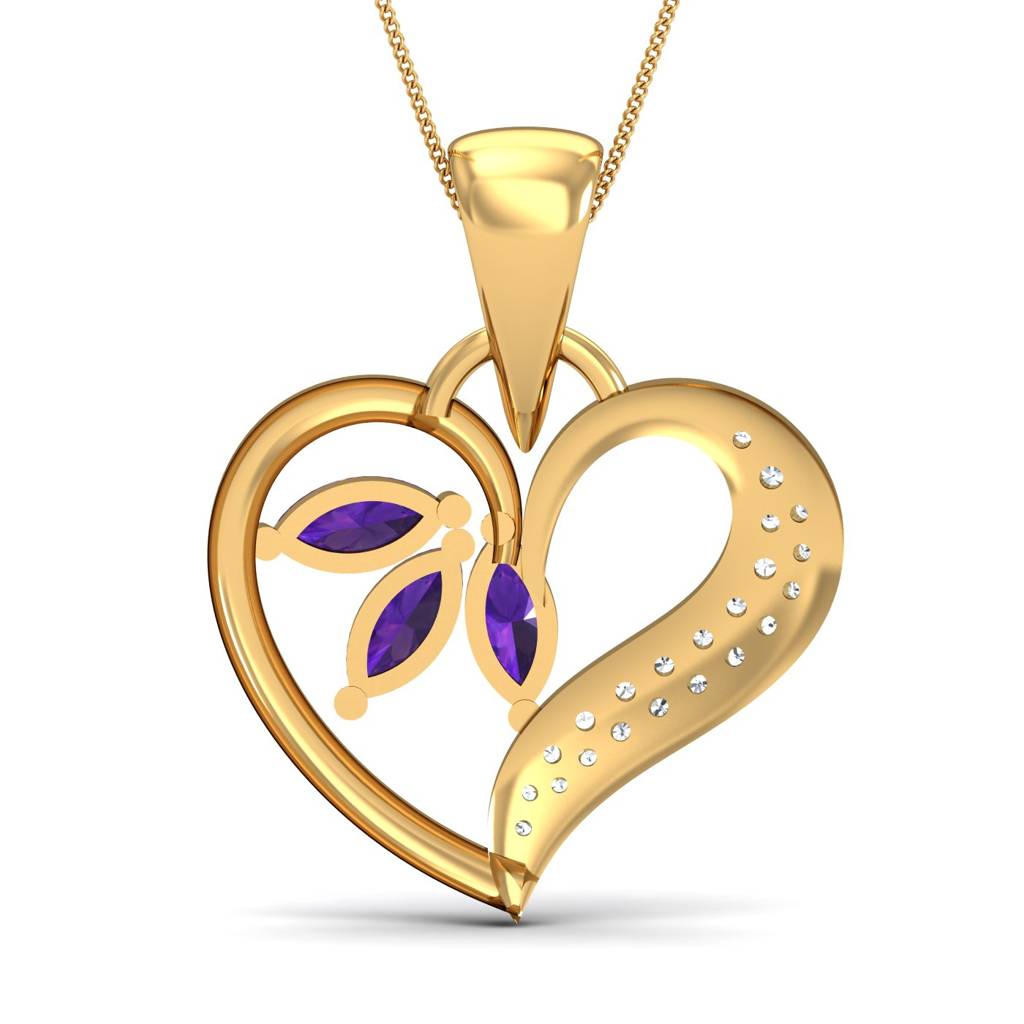 KuberBox 18K Yellow Gold New Love Amethyst Pendant