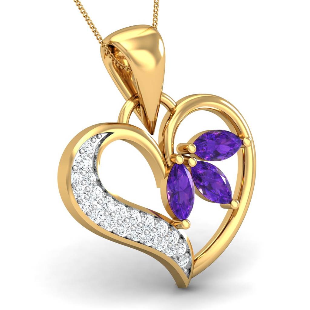 KuberBox 18K Yellow Gold New Love Amethyst Pendant