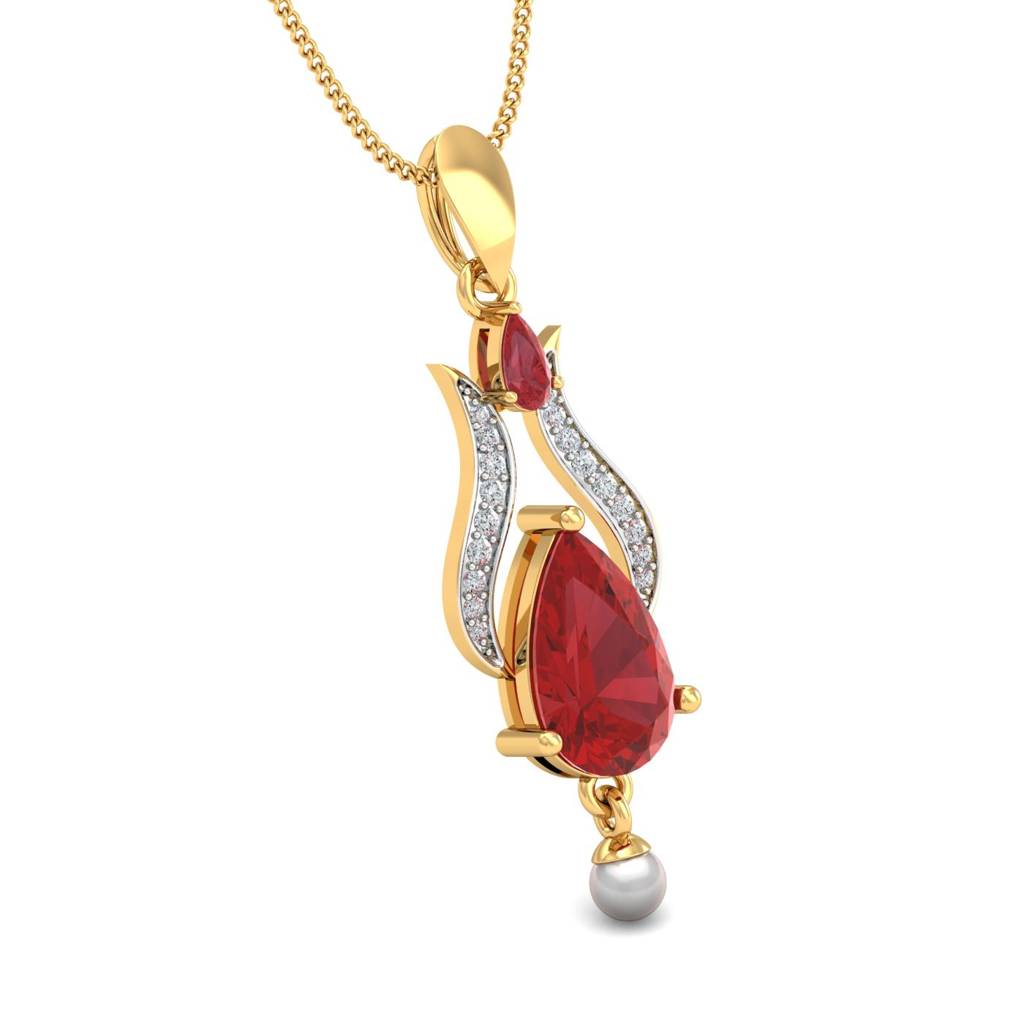 KuberBox 18K Yellow Gold Ardeur Tourmaline Pearl Pendant