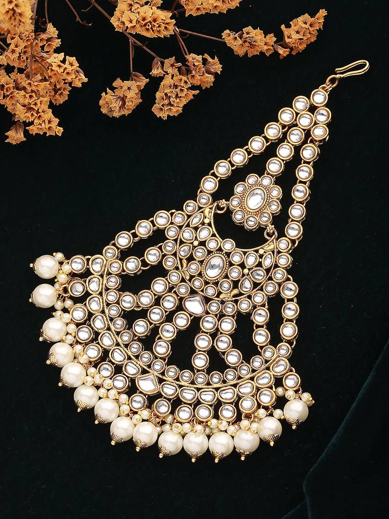 Gold-Plated Kundan Studded Jhumar Passa Head Jewellery Gold