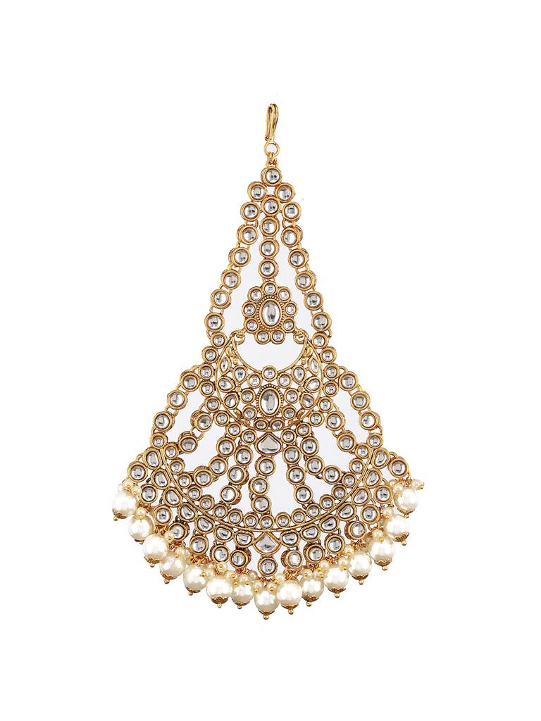 Gold-Plated Kundan Studded Jhumar Passa Head Jewellery : PASSA-JS23-13002