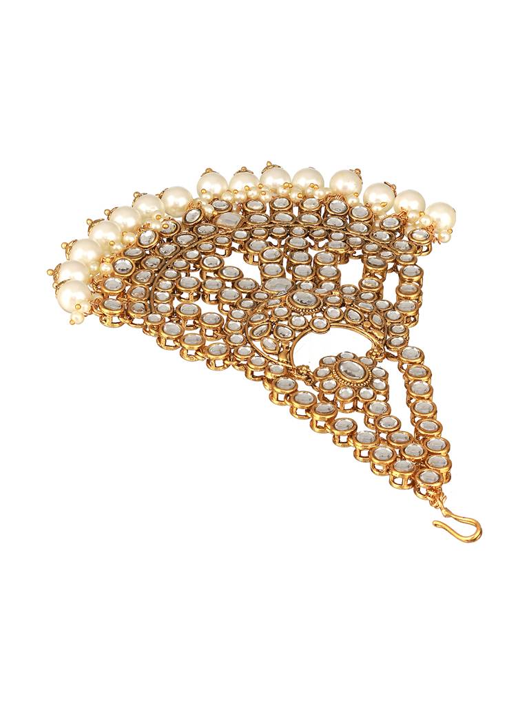 Gold-Plated Kundan Studded Jhumar Passa Head Jewellery : PASSA-JS23-13002