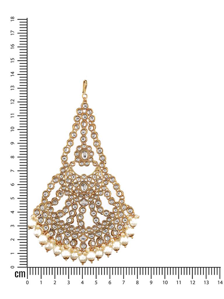 Gold-Plated Kundan Studded Jhumar Passa Head Jewellery : PASSA-JS23-13002