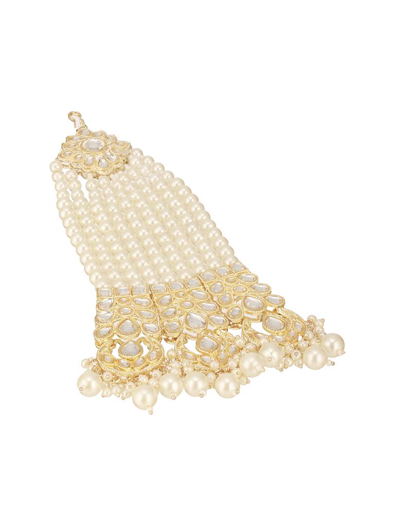 Gold-Plated Kundan Studded Jhumar Passa Head Jewellery : PASSA-JS24-13005