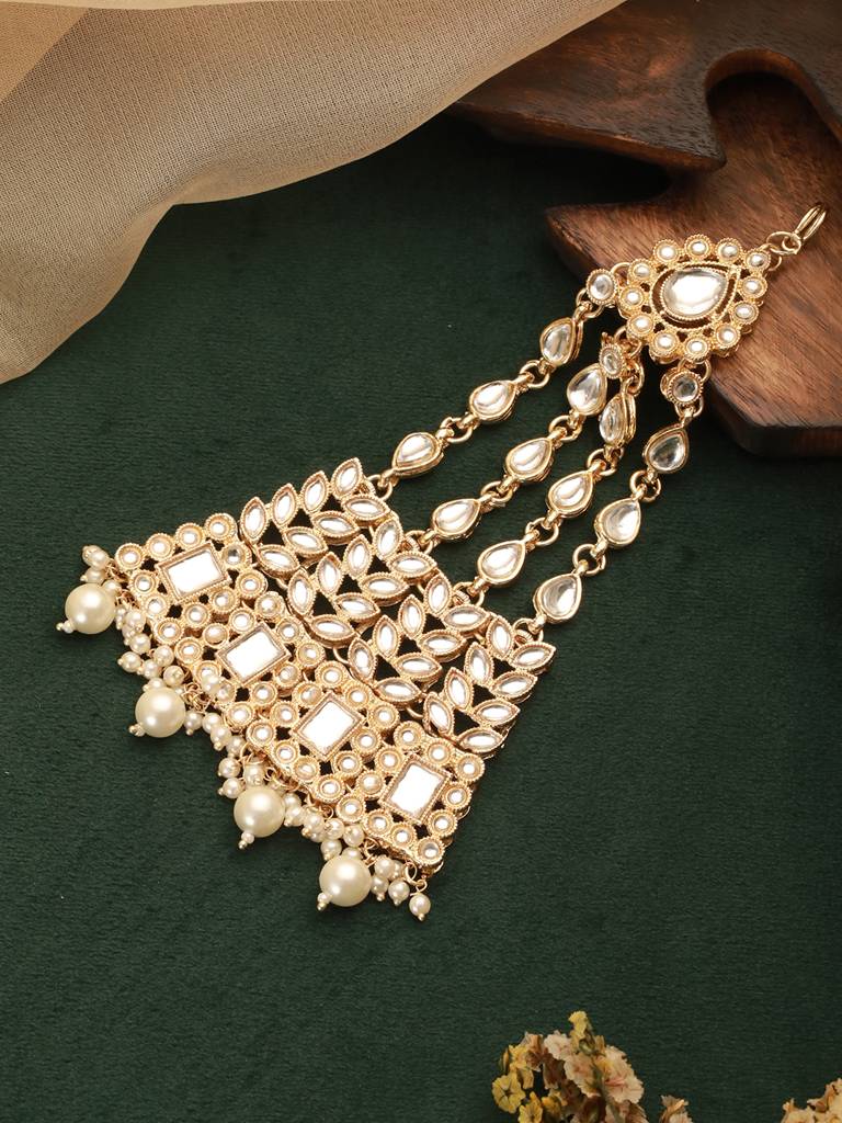 Gold Plated Kundan Studded Jhumar Passa | Gold Plated Kundan  display picture 3