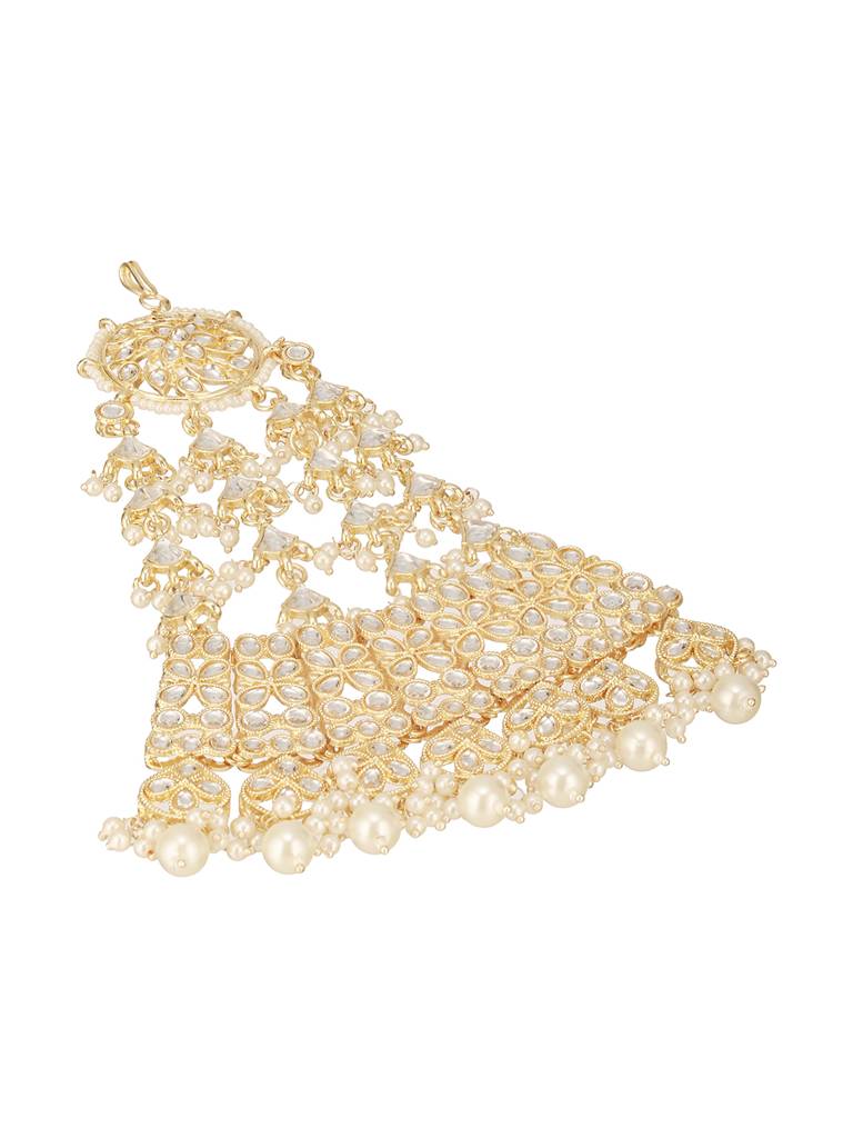 Gold Plated Kundan Studded Jhumar Passa Head Jewellery : PASSA-JS24-13007