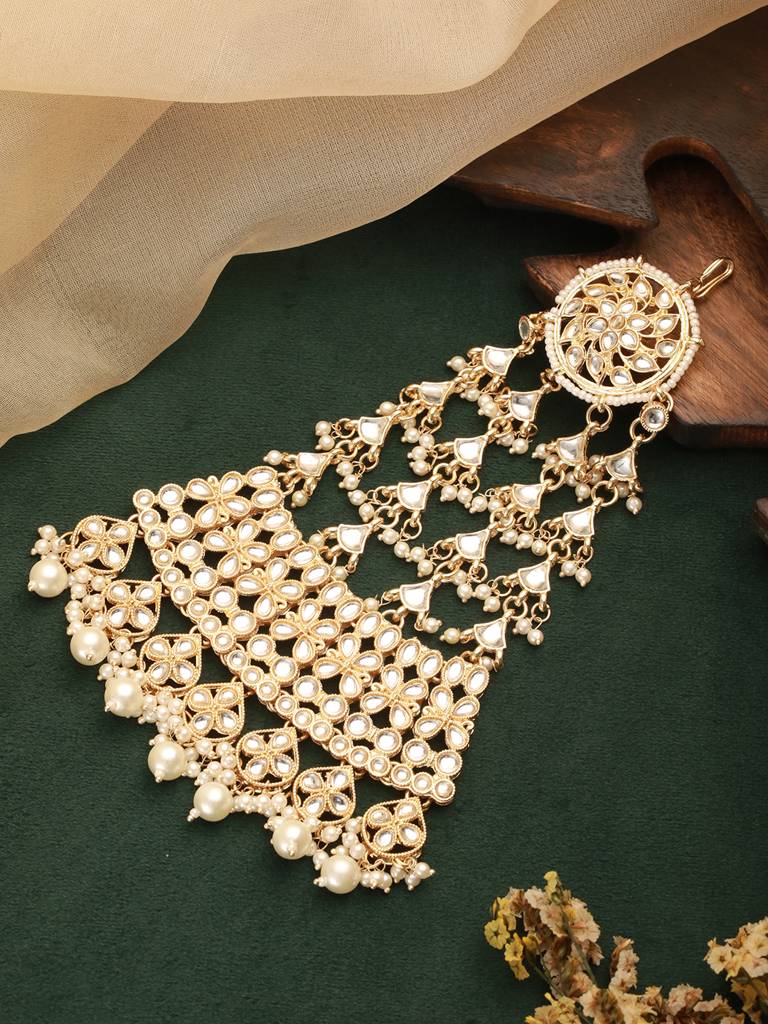Gold Plated Kundan Studded Jhumar Passa Head Jewellery : PASSA-JS24-13007
