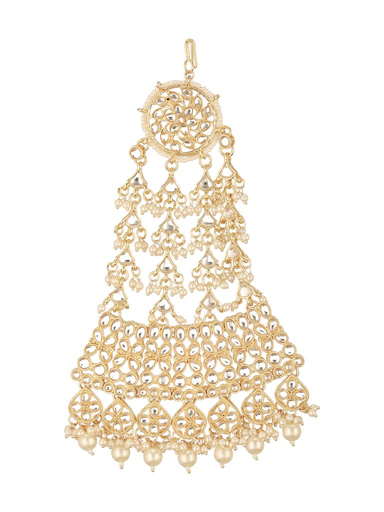 Gold Plated Kundan Studded Jhumar Passa Head Jewellery : PASSA-JS24-13007