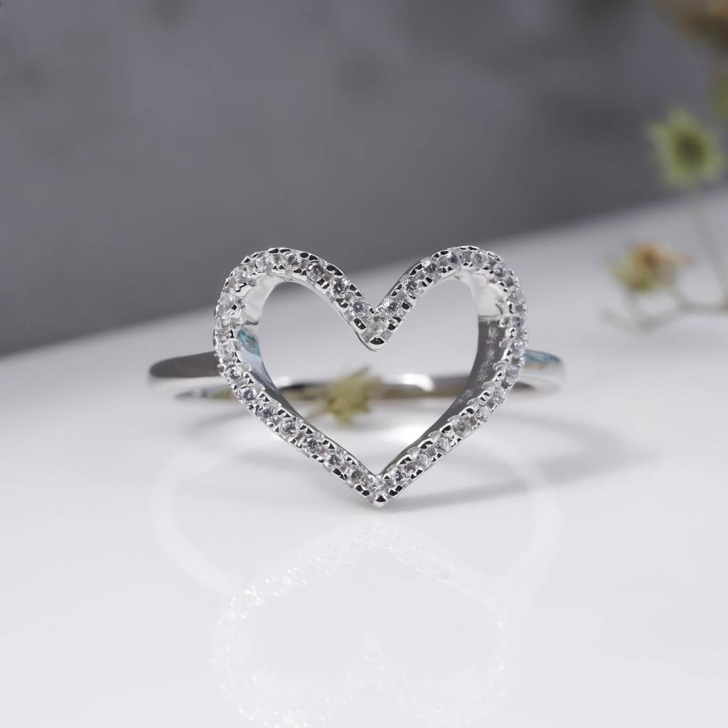 0.25 Ct Moissanite 925 Sterling Silver Open Heart Ring : ZLM10012_10