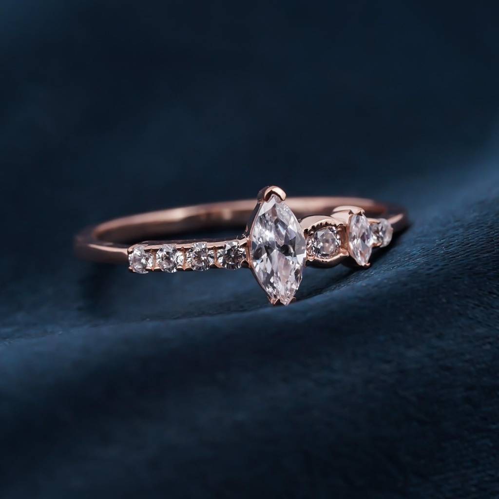 Rose Gold 1Ct Marquise Cut Moissanite Solitaire Engagement Ring