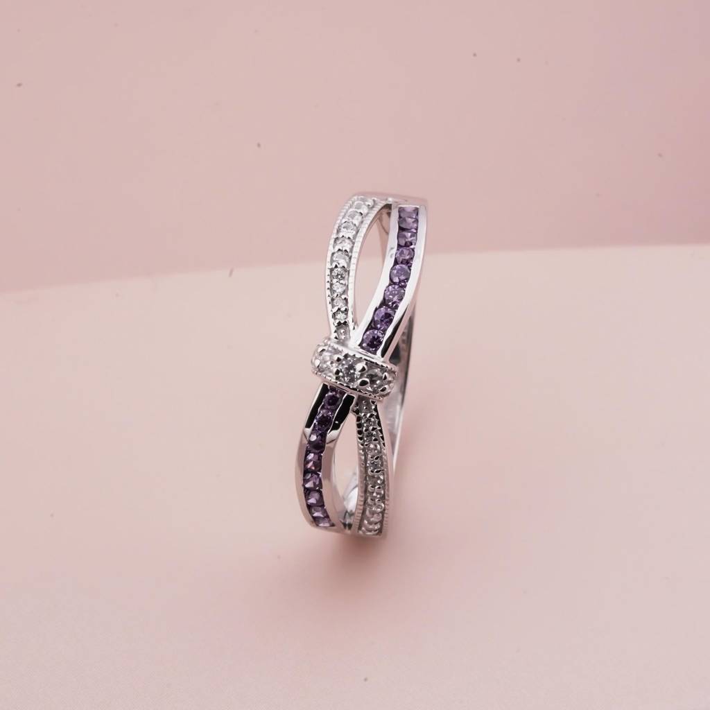 0.25Ct Moissanite & Amethyst Eye Band Ring : ZLM10025_10