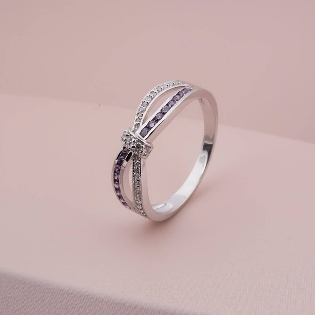 0.25Ct Moissanite & Amethyst Eye Band Ring : ZLM10025_10