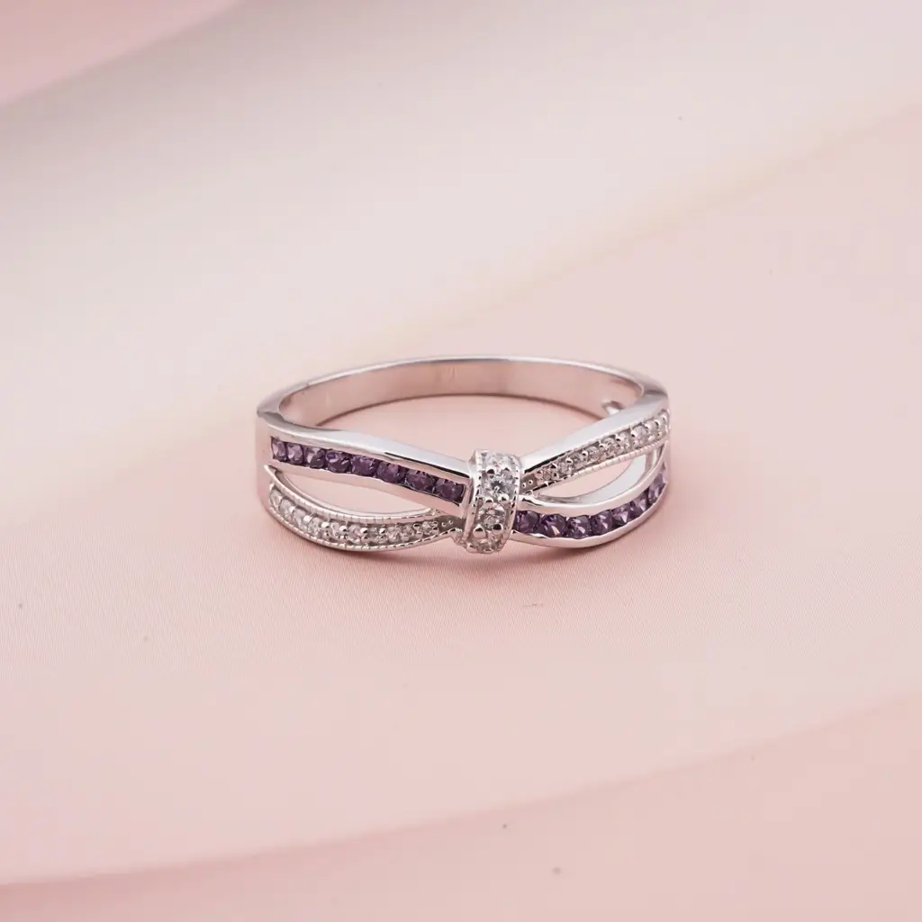 0.25Ct Moissanite & Amethyst Eye Band Ring : ZLM10025_10