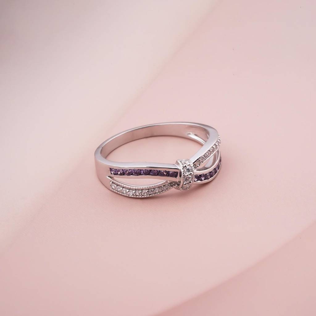 0.25Ct Moissanite & Amethyst Eye Band Ring : ZLM10025_10