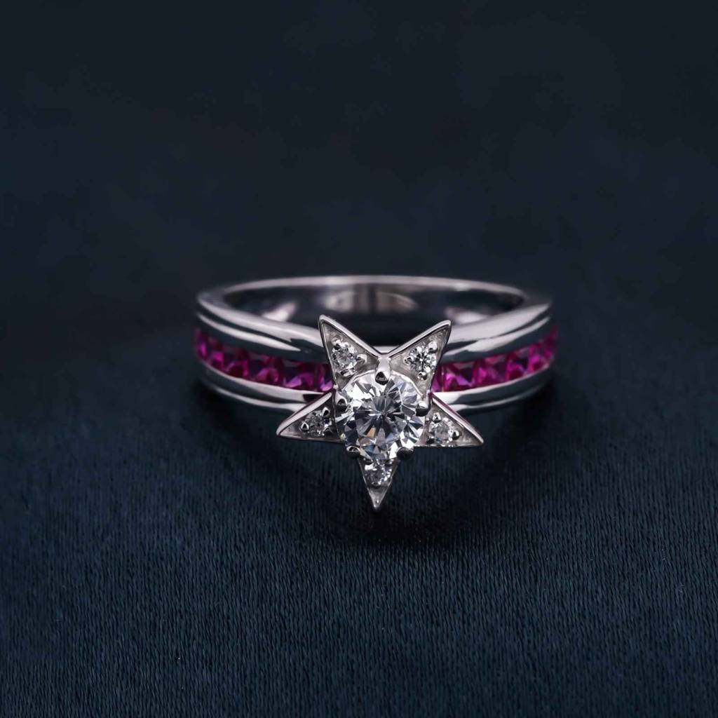 Silver 1Ct Moissanite & Ruby Star Ring : ZLM10033_10
