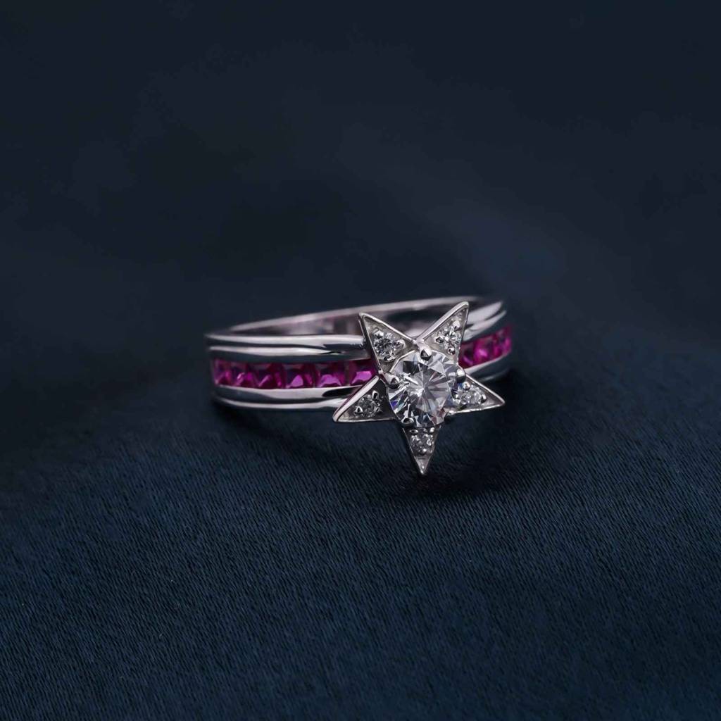 Silver 1Ct Moissanite & Ruby Star Ring : ZLM10033_10
