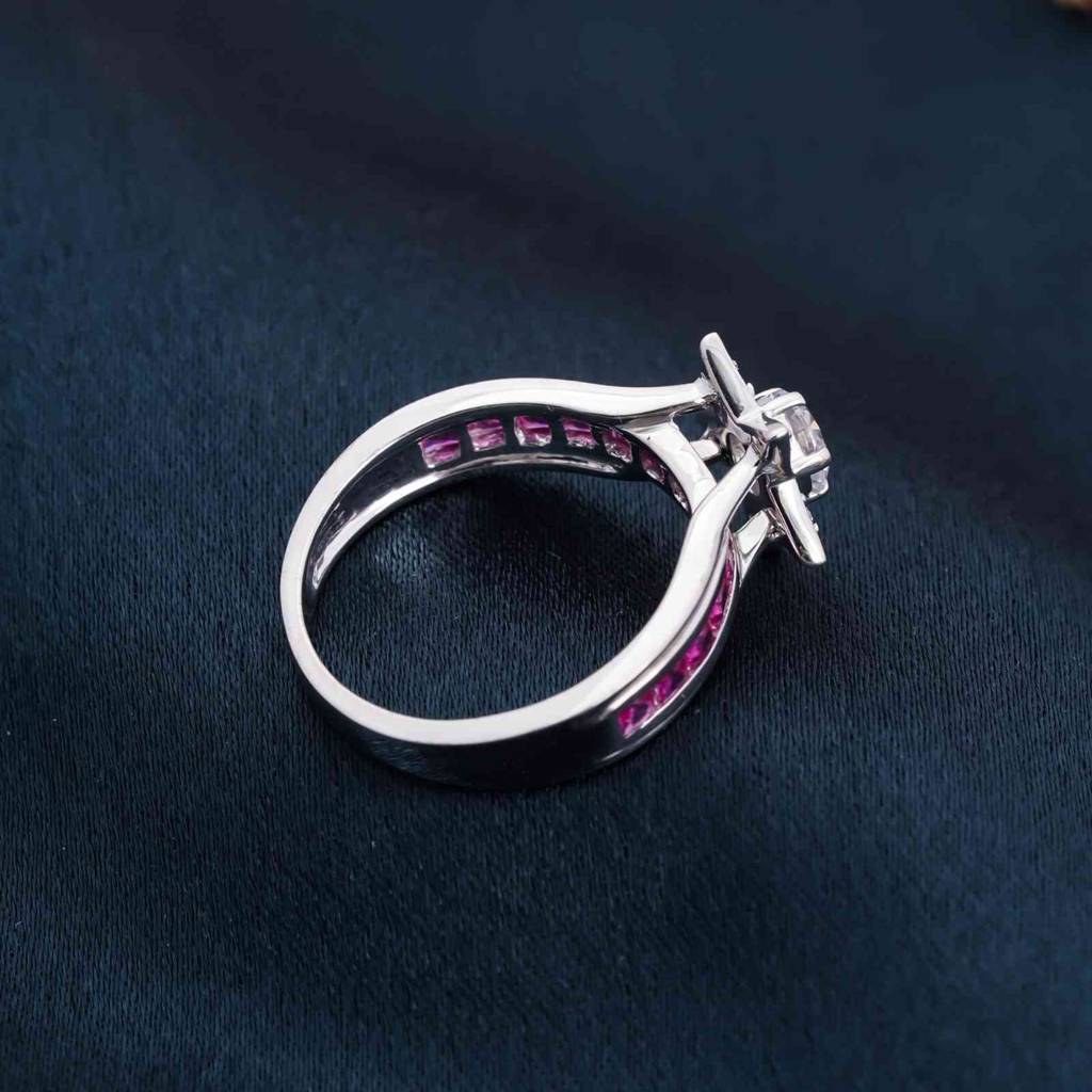 Silver 1Ct Moissanite & Ruby Star Ring : ZLM10033_10