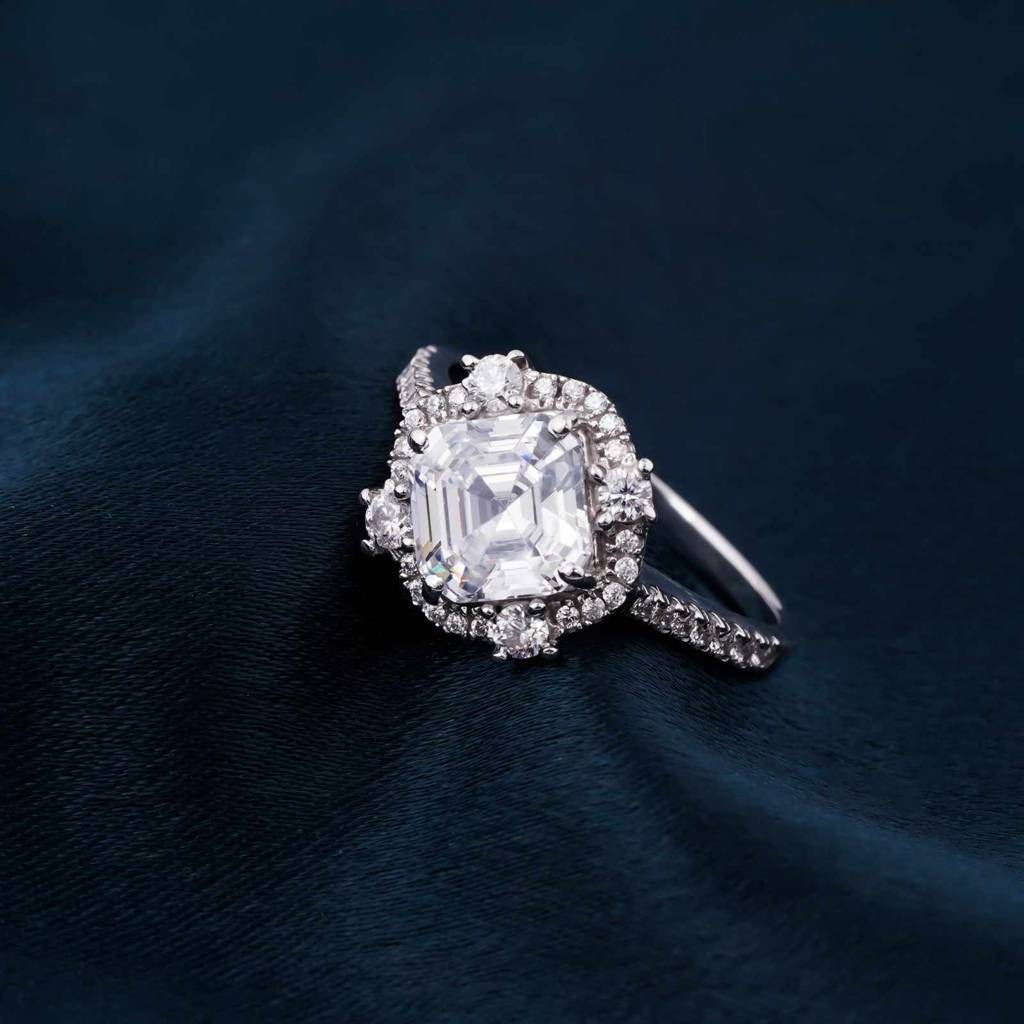 Silver 2.5Ct Fancy Asscher Moissanite Florist Ring : ZLM10034_10