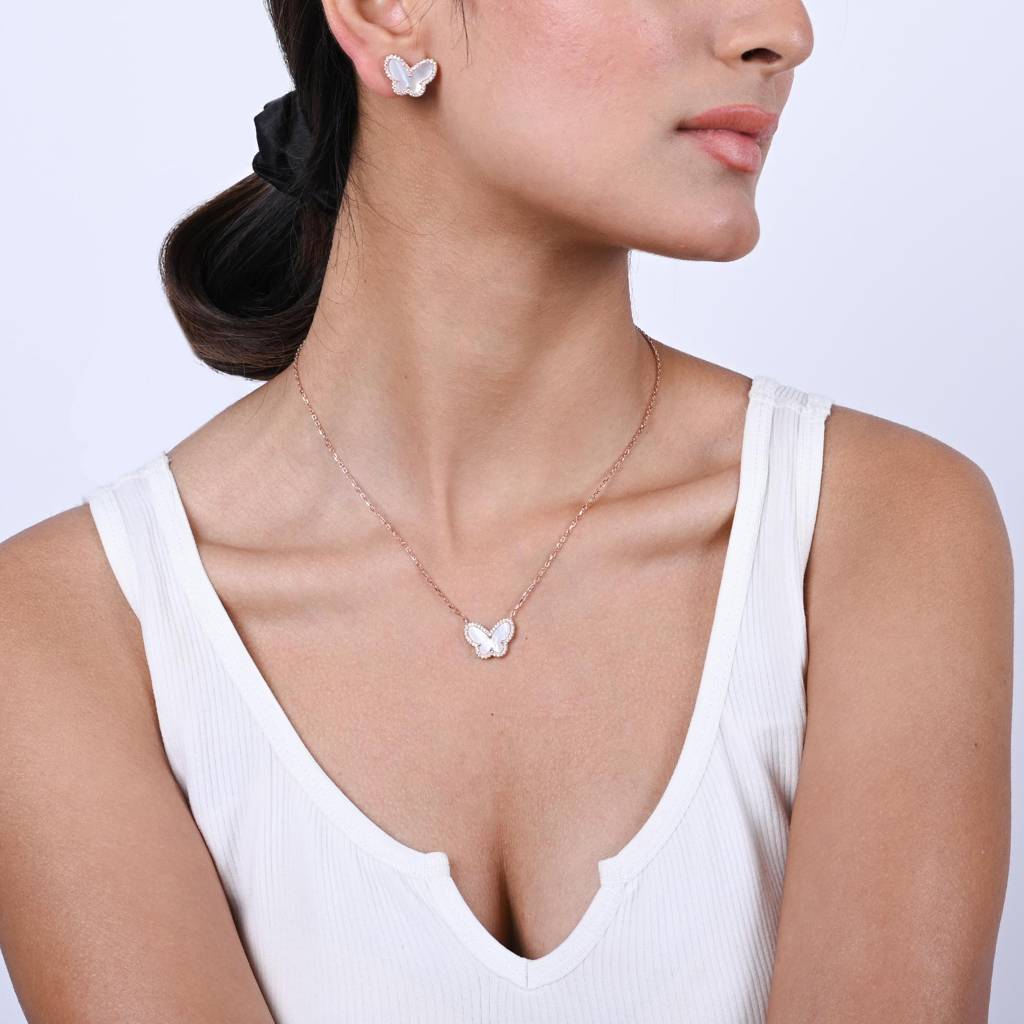 Whimsiglow Butterfly Necklace Set With Earrings