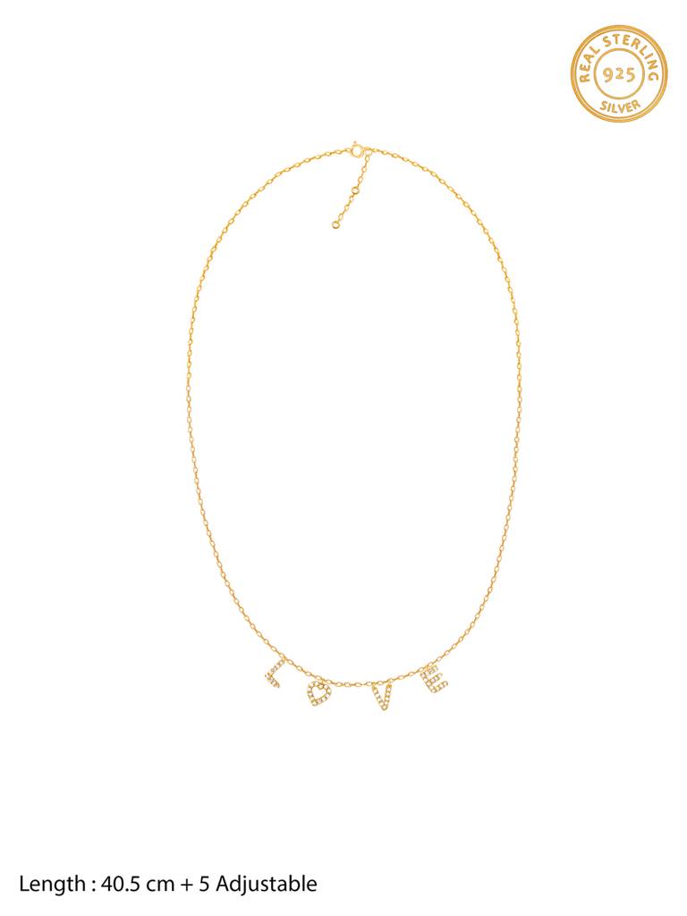 GIVA 925 Sterling Silver Golden Love Typography Necklace