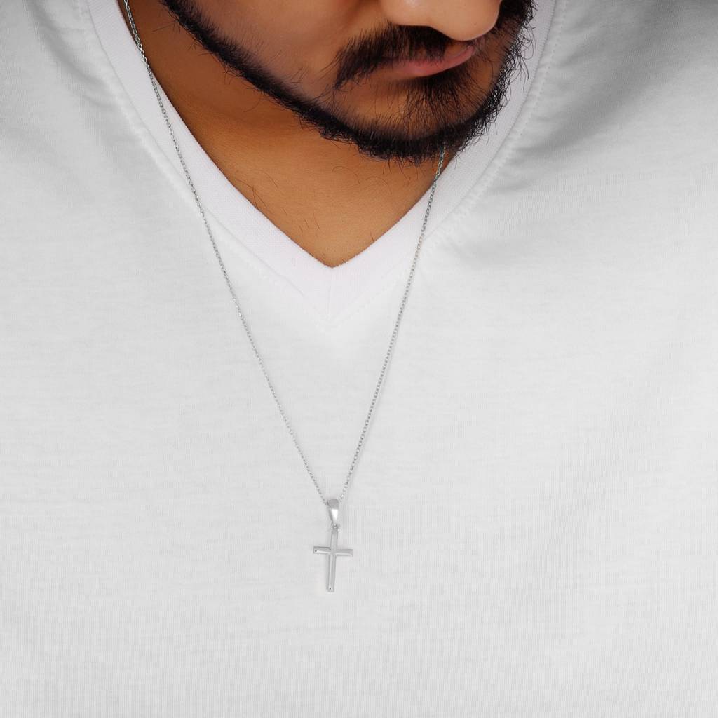Silver Blessed Holy Cross Pendant With Link Chain : PD01055