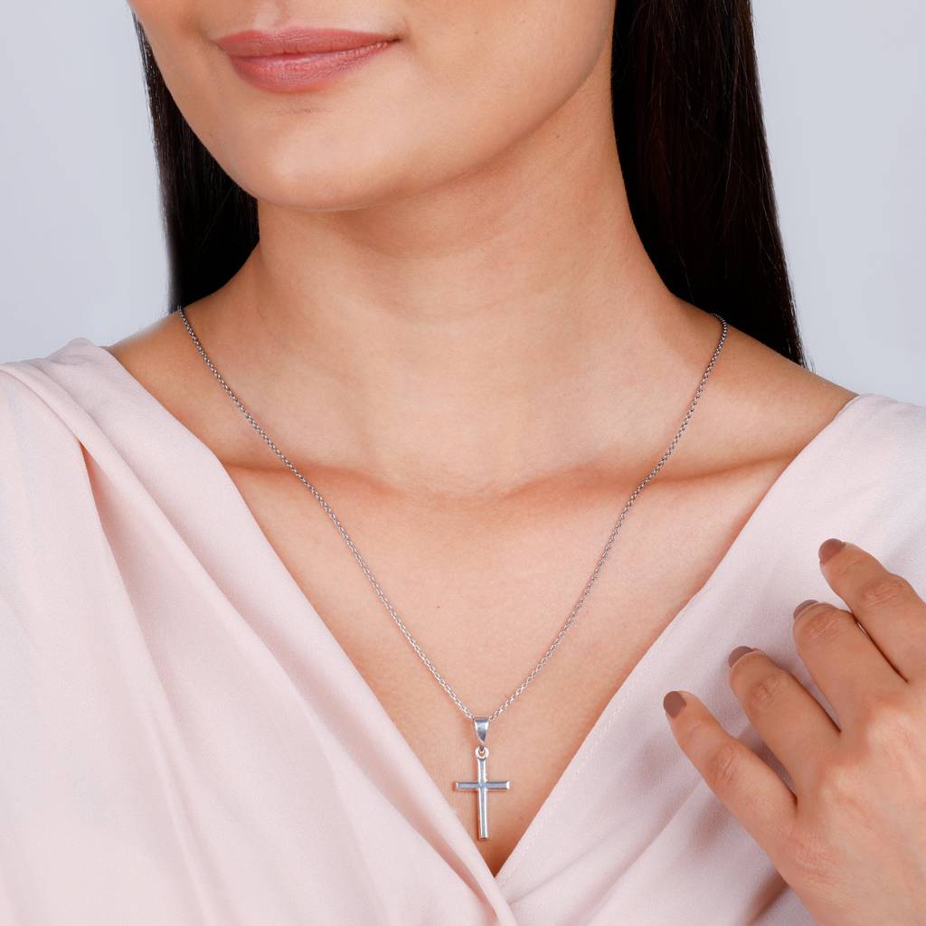 Silver Blessed Holy Cross Pendant With Link Chain : PD01055