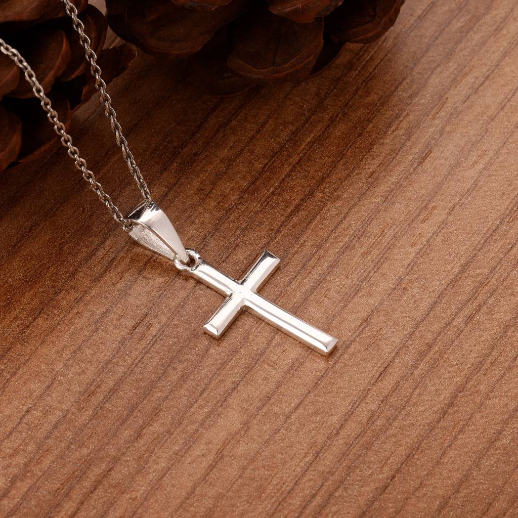 Silver Blessed Holy Cross Pendant With Link Chain : PD01055