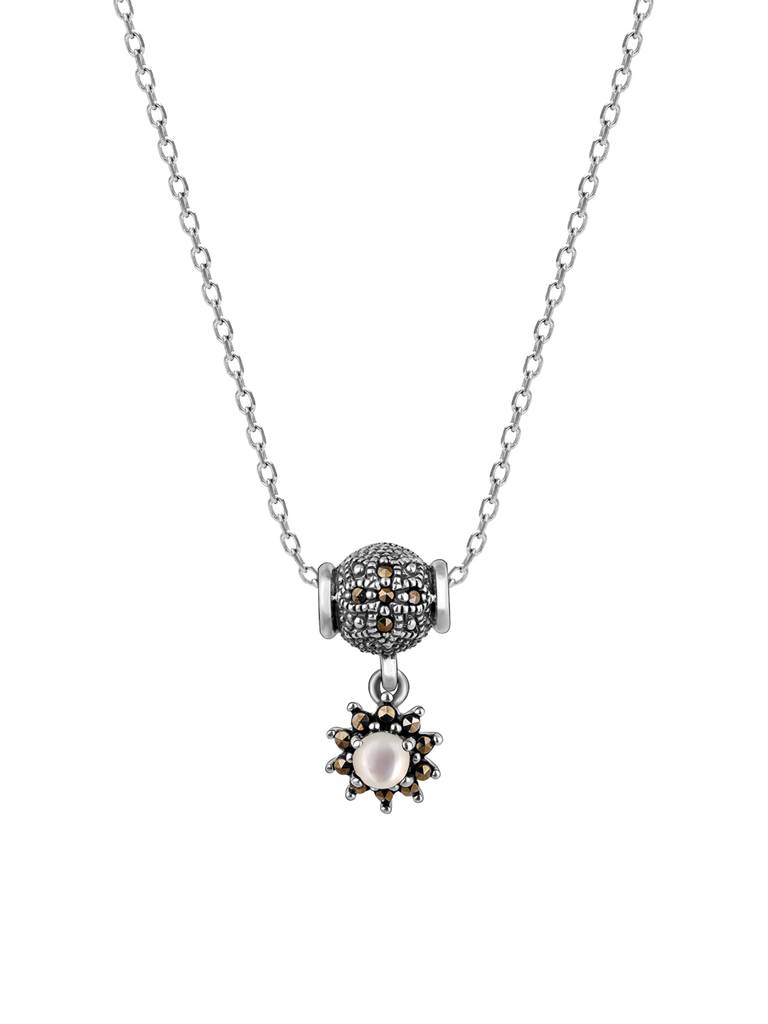 GIVA 925 Sterling Silver Oxidised Silver White Stone Pendant with Link Chain