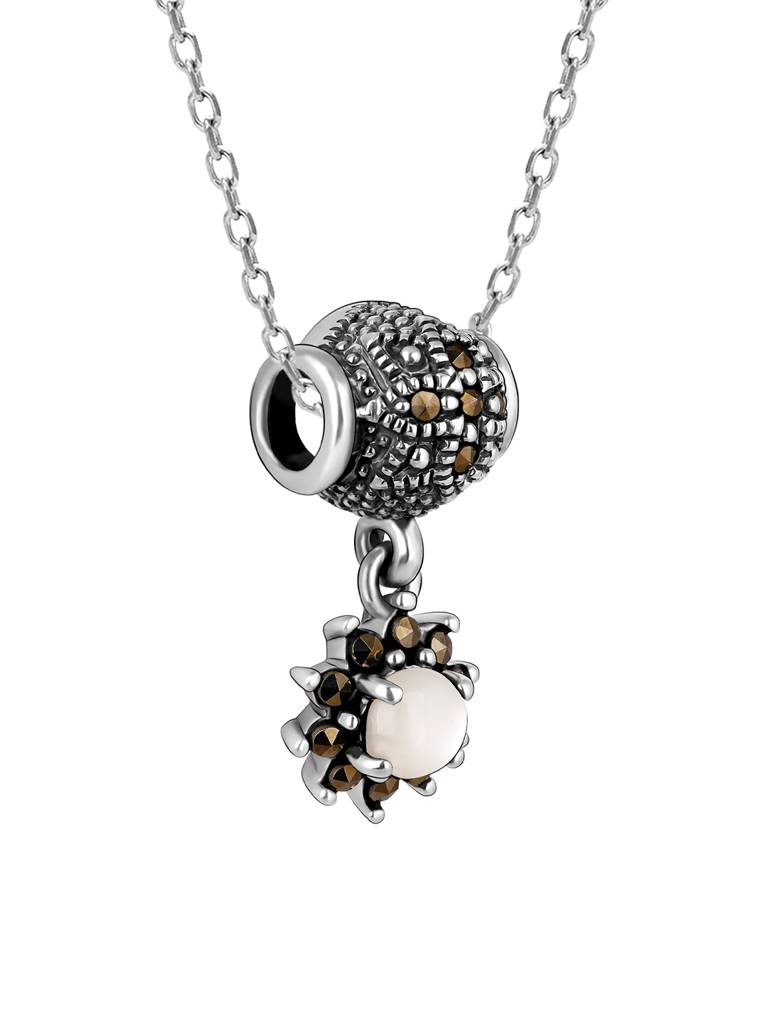 GIVA 925 Sterling Silver Oxidised Silver White Stone Pendant with Link Chain