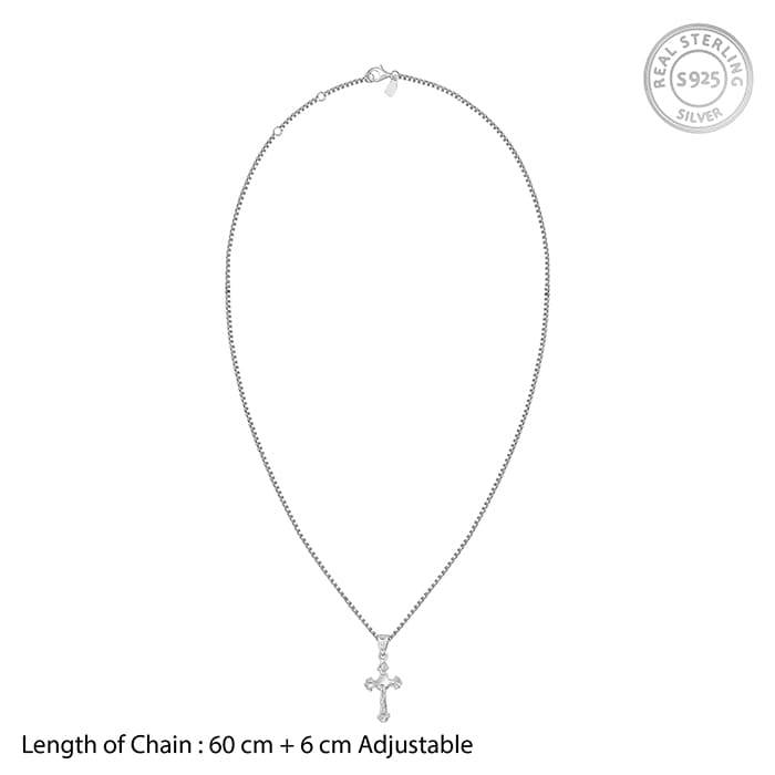 Silver Striped Cross Pendant With Box Chain For Him : PD01149