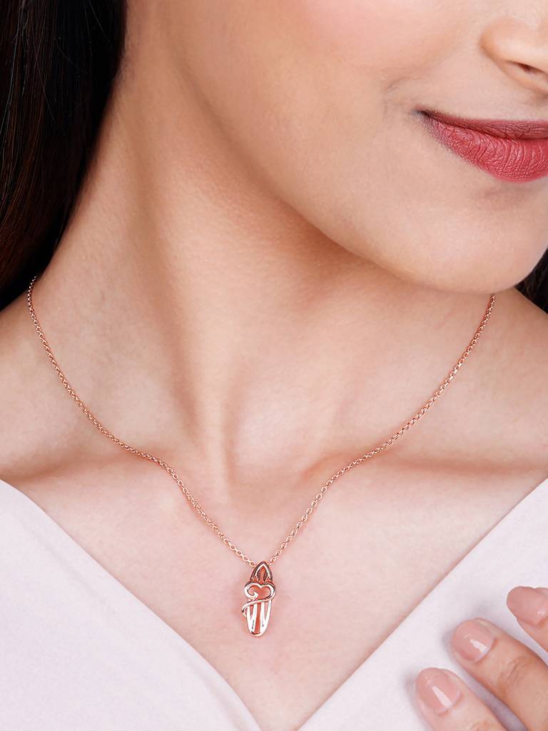 GIVA 925 Sterling Silver Rose Gold Tripundra Om Pendant with Link Chain