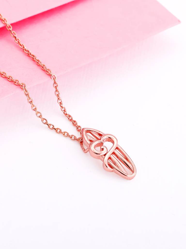 GIVA 925 Sterling Silver Rose Gold Tripundra Om Pendant with Link Chain