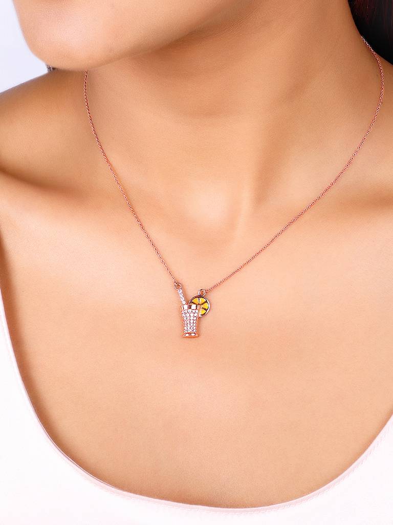GIVA 925 Sterling Silver Rose Gold Sparkling Cocktail Pendant