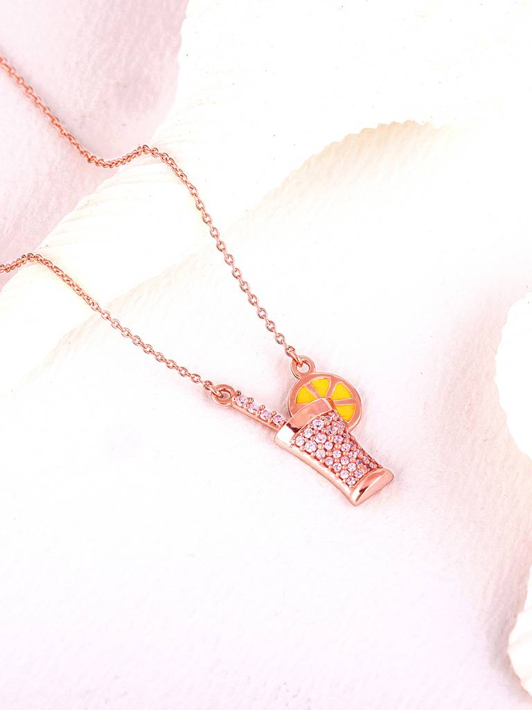 GIVA 925 Sterling Silver Rose Gold Sparkling Cocktail Pendant
