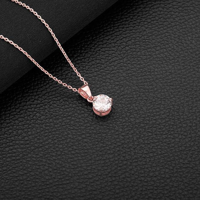 Rose Gold Classic Zircon Pendant With Link Chain Sterling Silver  Adjustable Rose Gold