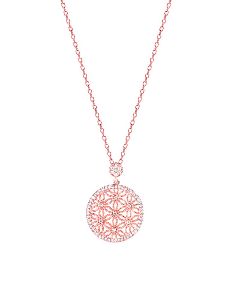 GIVA 925 Sterling Silver Rose Gold Flower Filigree Pendant with Link Chain