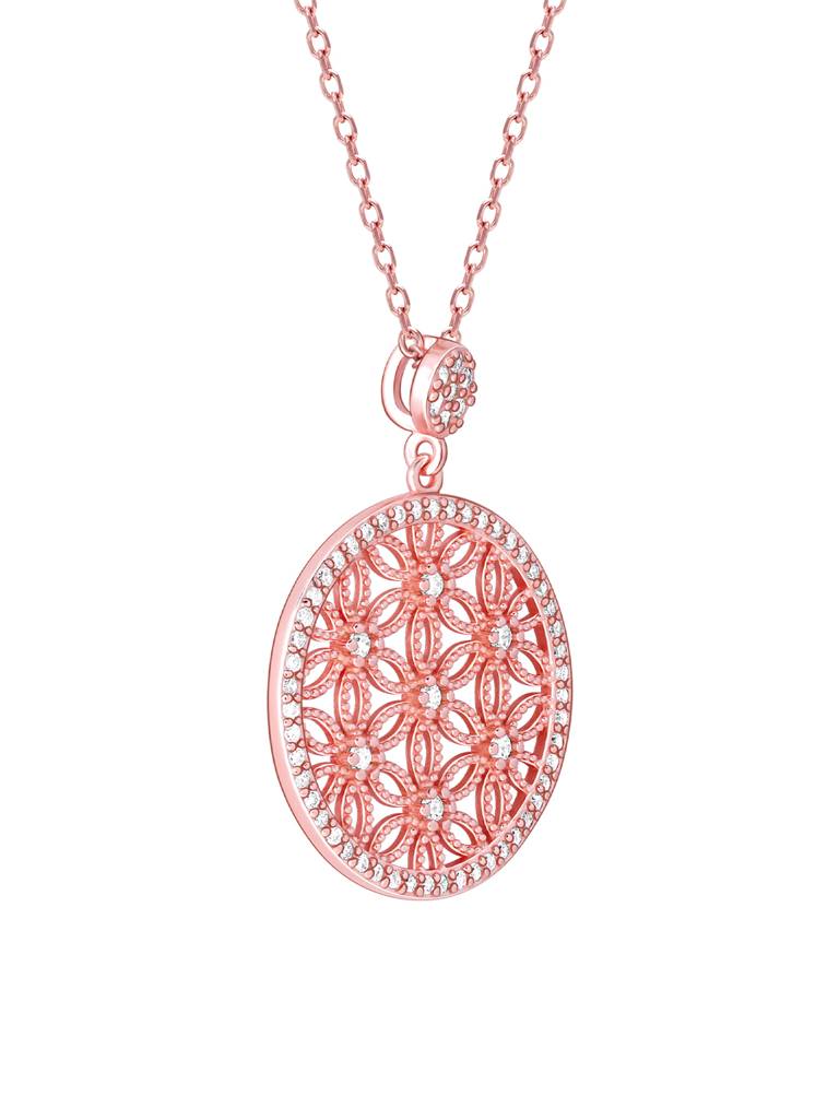 GIVA 925 Sterling Silver Rose Gold Flower Filigree Pendant with Link Chain