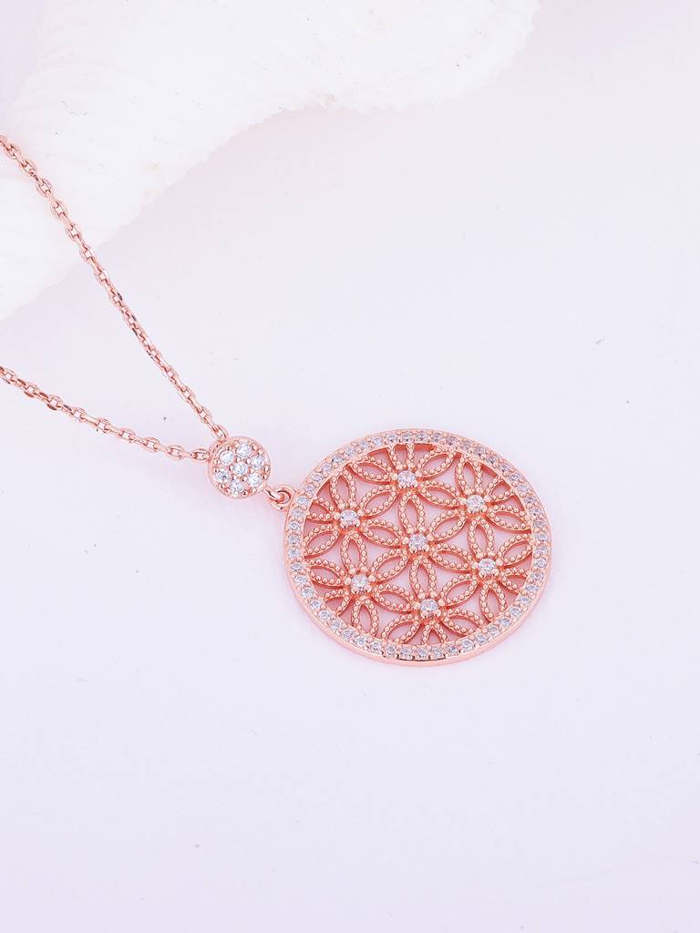 GIVA 925 Sterling Silver Rose Gold Flower Filigree Pendant with Link Chain