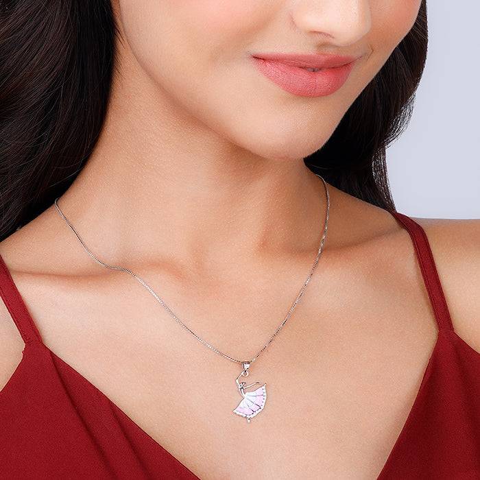 Silver Dancing Ballerina Pendant With Box Chain : PD0125