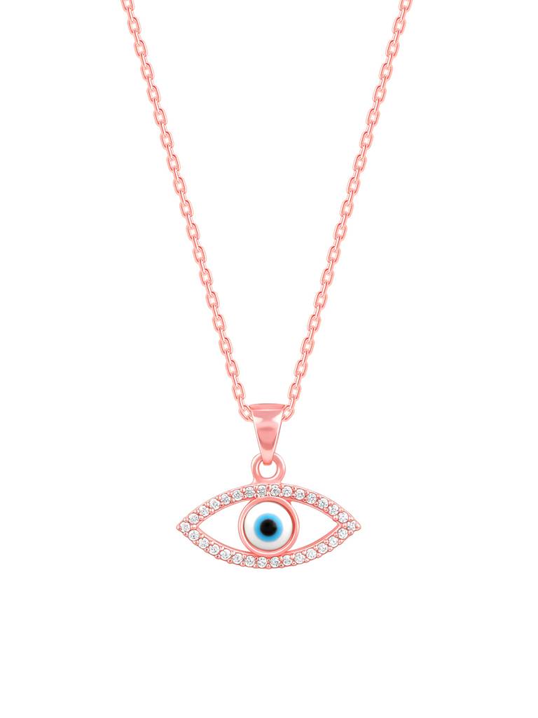 Silver Rose Gold Evil Eye Pendant With Link Chain : PD01268