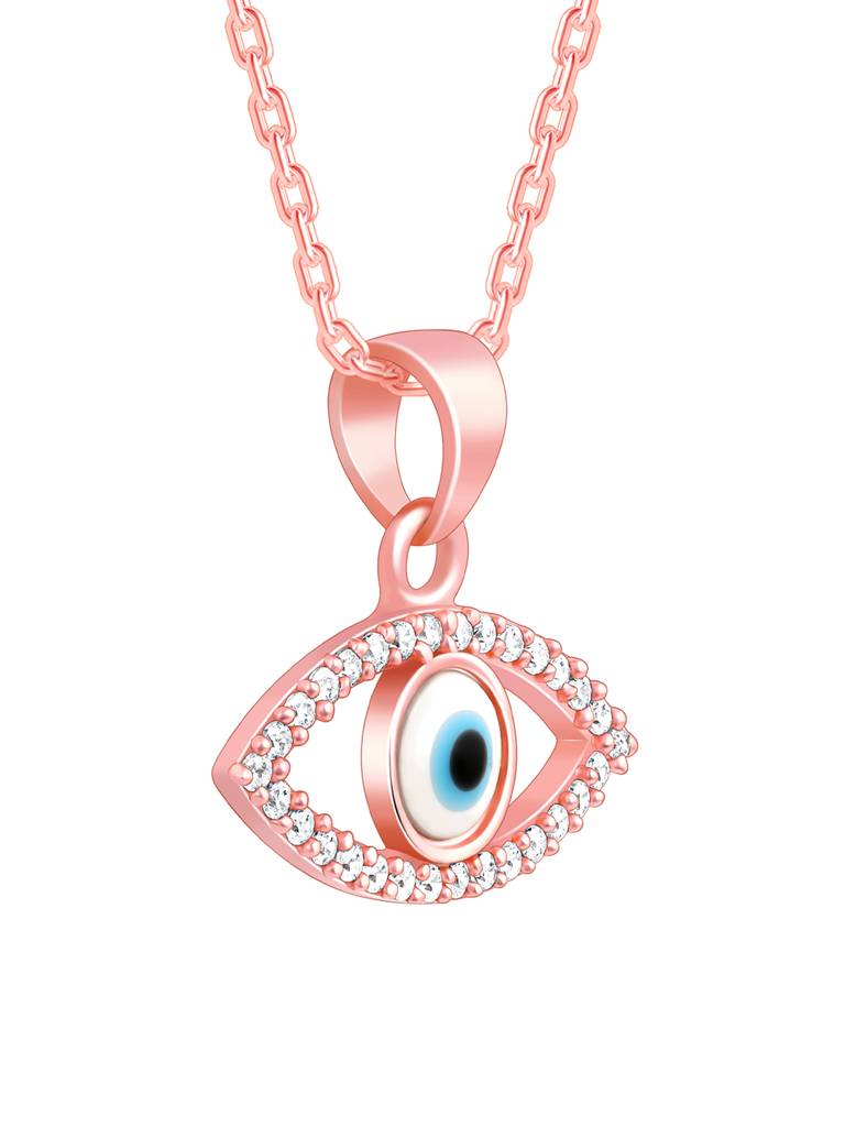 Silver Rose Gold Evil Eye Pendant With Link Chain : PD01268