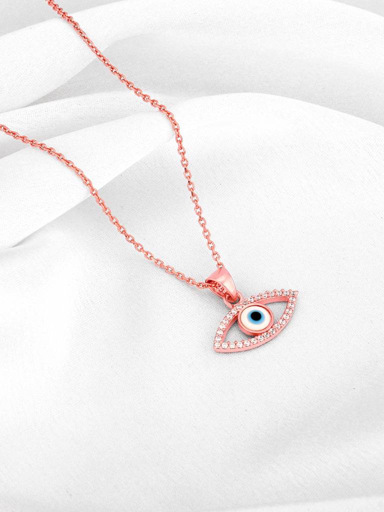 Silver Rose Gold Evil Eye Pendant With Link Chain : PD01268