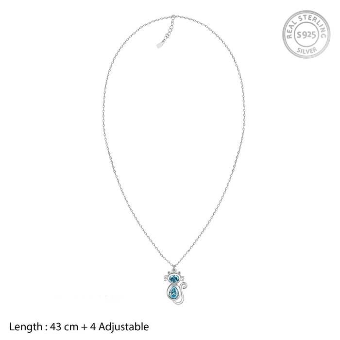 Silver Cat In Blue Pendant With Link Chain : PD01288