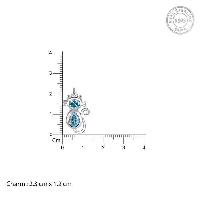 Silver Cat In Blue Pendant With Link Chain : PD01288
